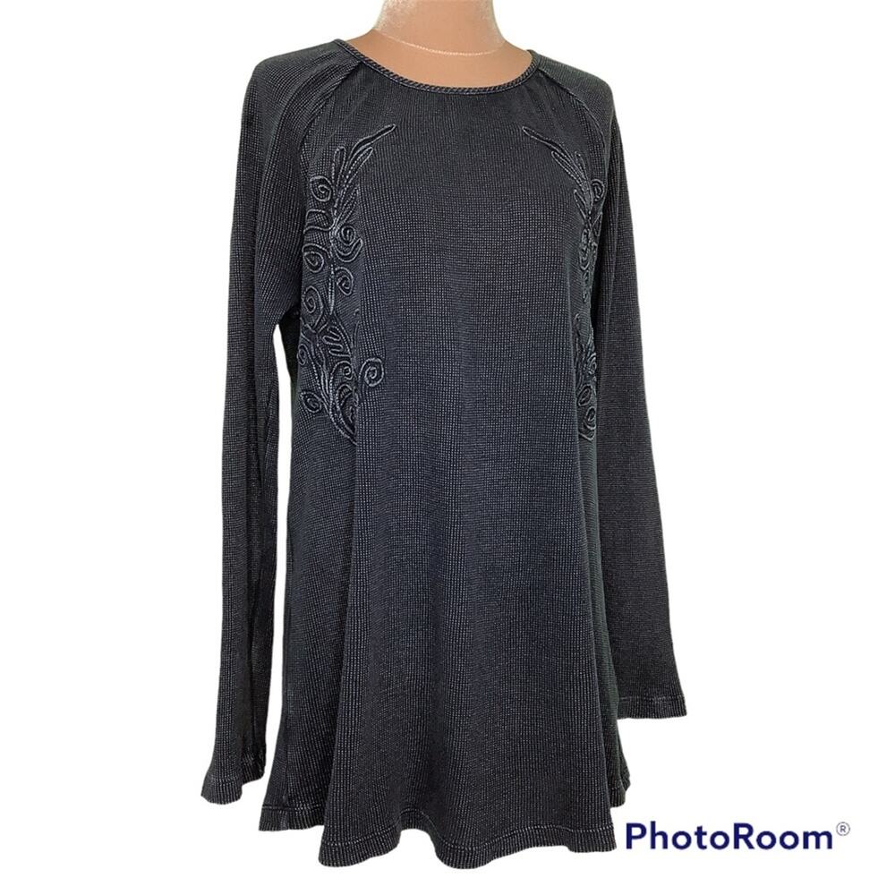 Soft Surroundings Camden Raglan Thermal Waffle Swing Top Long Sleeve Denim Blue